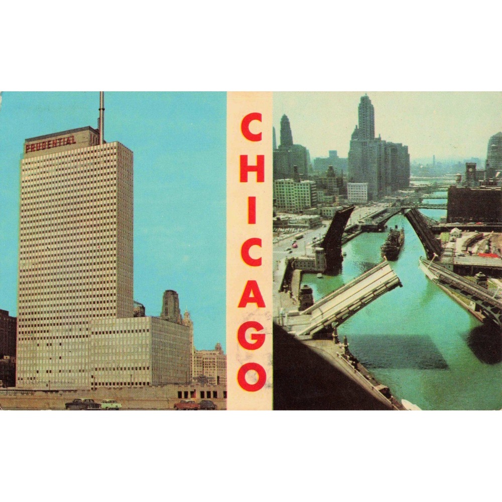 Vintage 1965 Chicago Postcard Prudential Building Chicago River Bridges CK-244 - Picture 1 of 2